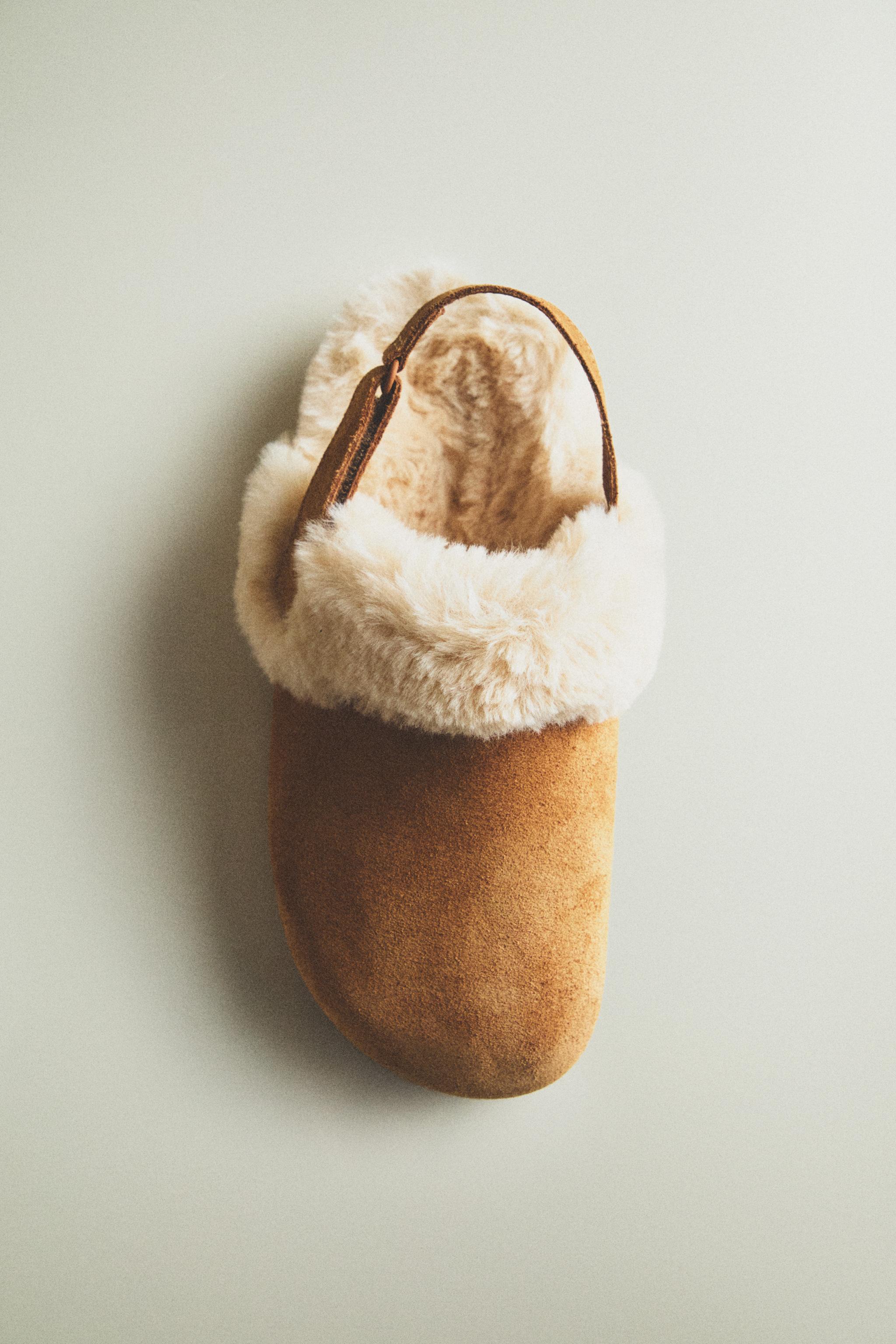 KIDS’ WARM LEATHER MULE CLOG SLIPPERS